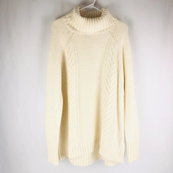 American Eagle Outfitters Sweaters - American Eagle Turtle Neck Ivory Cable Knit Alpaca & Wool Blend Tunic Sweater XL